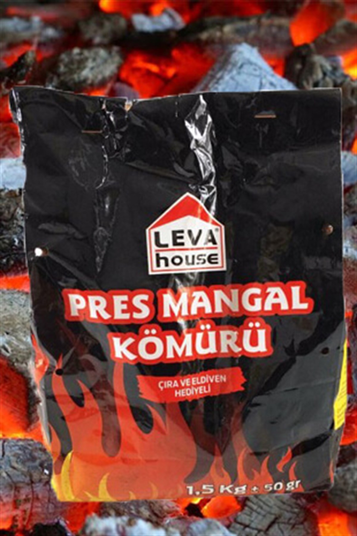 Leva Pres Mangal Kömürü 1,5 Kg - Çıra ve Eldiven Hediyeli