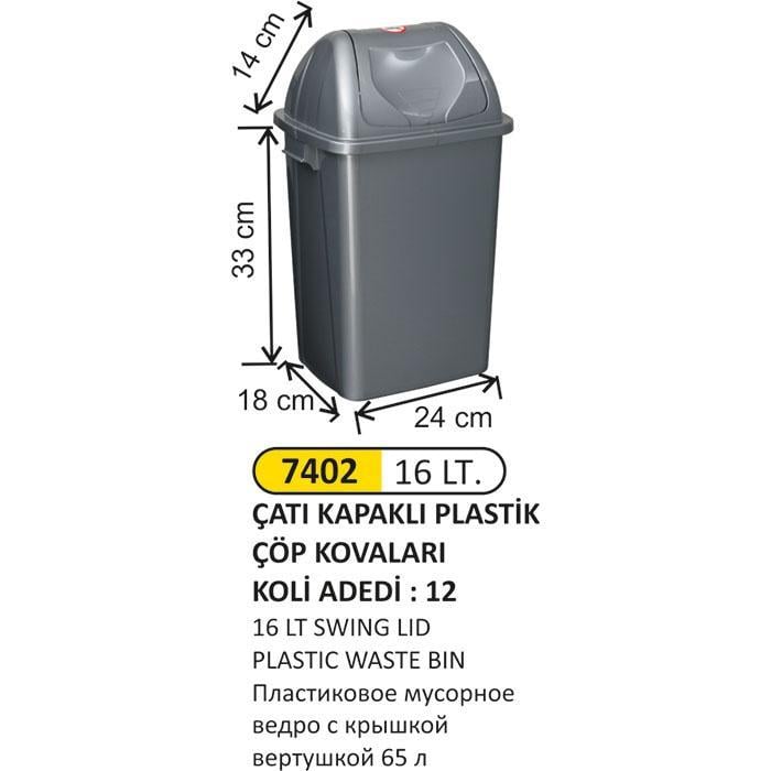 16 LT ÇATI KAPAKLI PLASTİK ÇÖP KOVASI