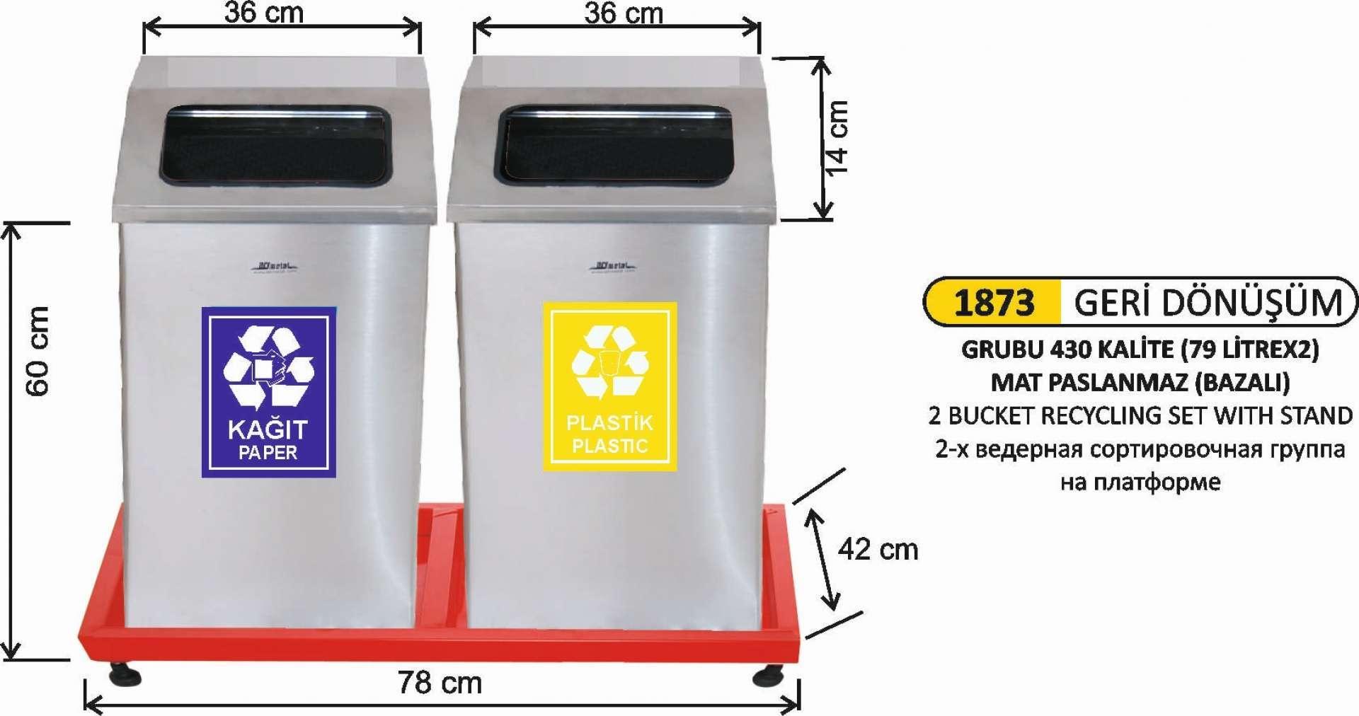 2 BÖLMELİ MAT PASLANMAZ GERİ DÖNÜŞÜM SETİ 
