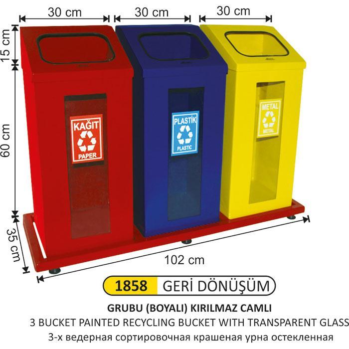 3 BÖLMELİ ŞEFFAF CAMLI BOYALI GERİ DÖNÜŞÜM SETİ