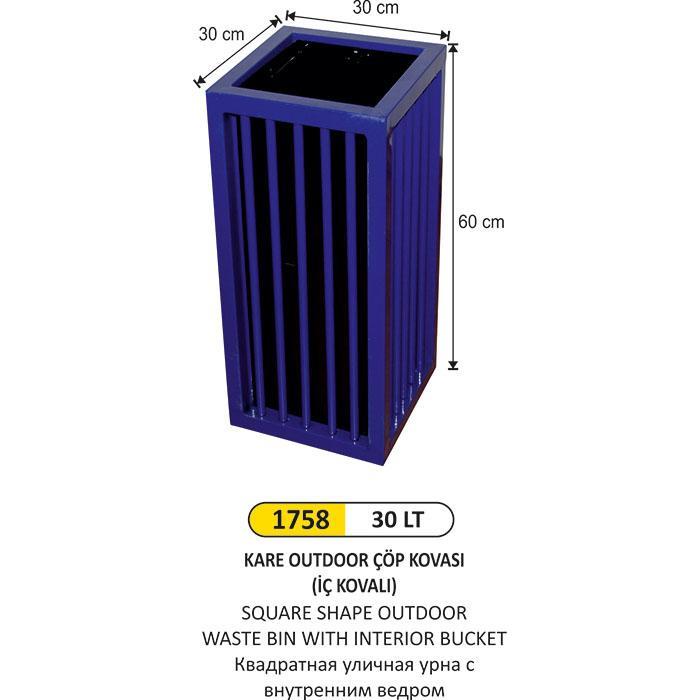 30 LT KARE OUTDOOR İÇ KOVALI ÇÖP KOVASI 
