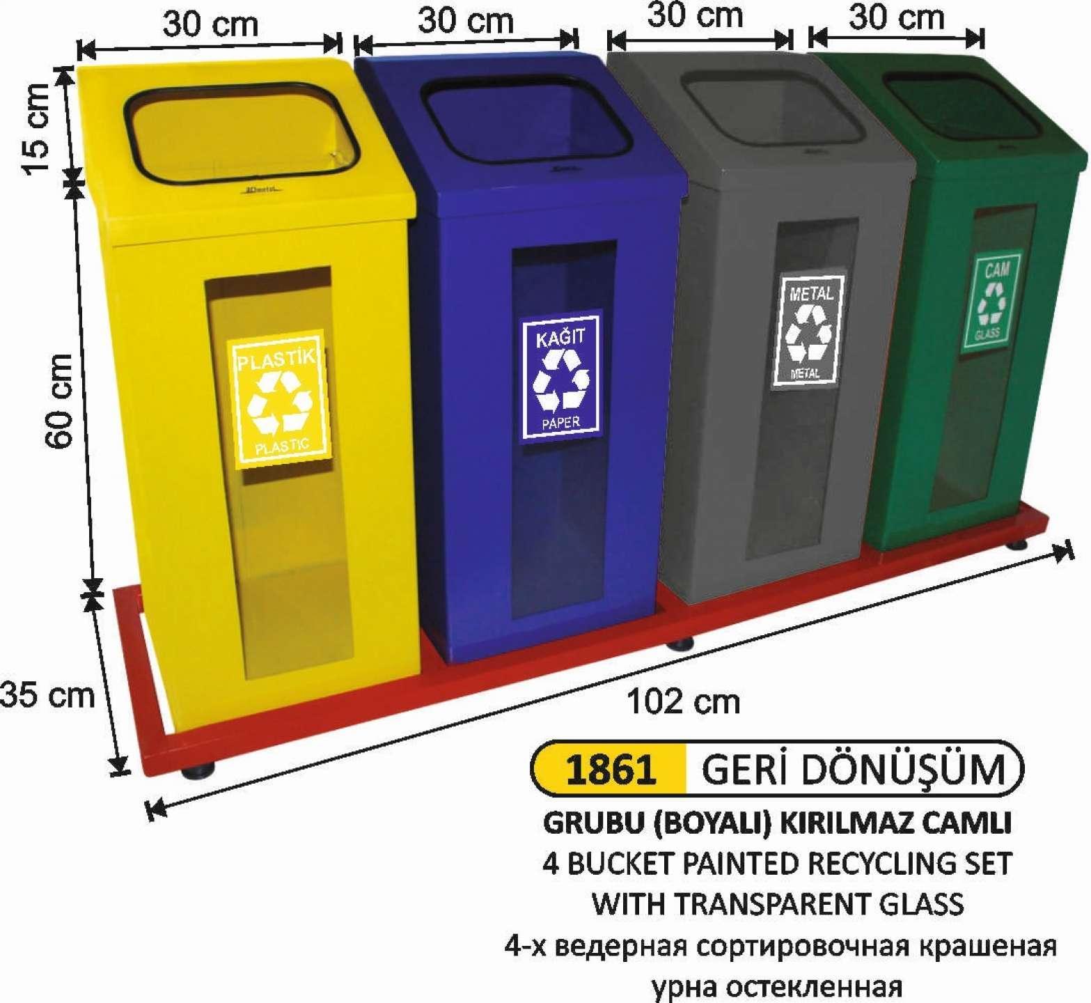 4 BÖLMELİ ŞEFFAF CAMLI BOYALI GERİ DÖNÜŞÜM SETİ