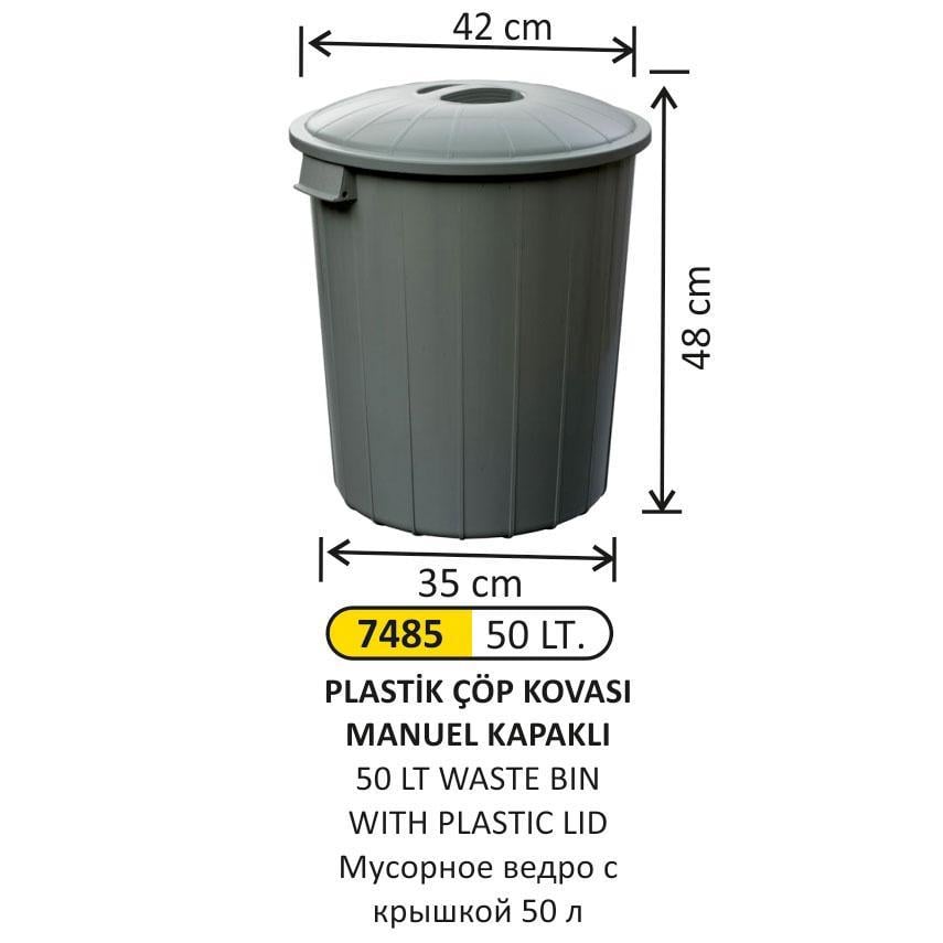 50 LT PLASTİK MANUEL KAPAKLI ÇÖP KOVASI 