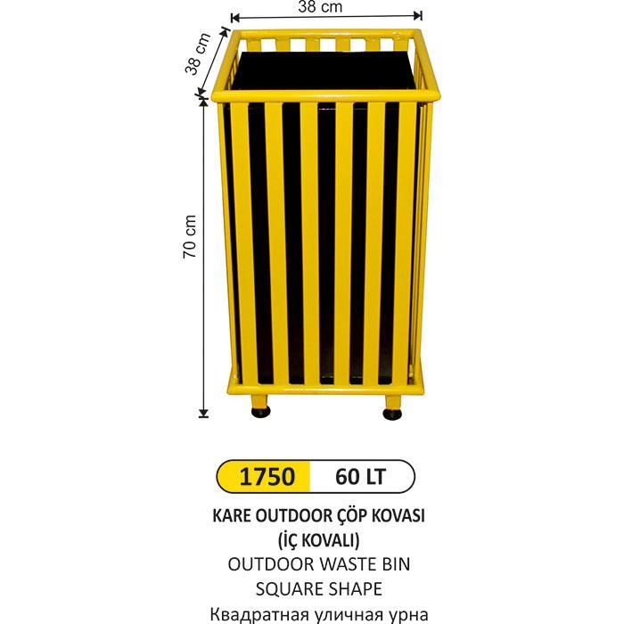 60 LT KARE OUTDOOR İÇ KOVALI ÇÖP KOVASI 