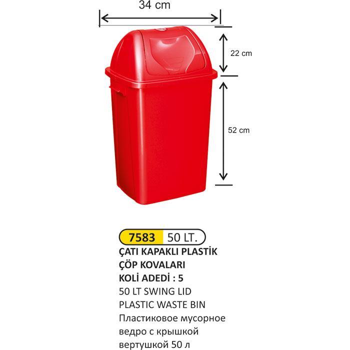 ÇATI KAPAKLI PLASTİK ÇÖP KOVASI 50 LT