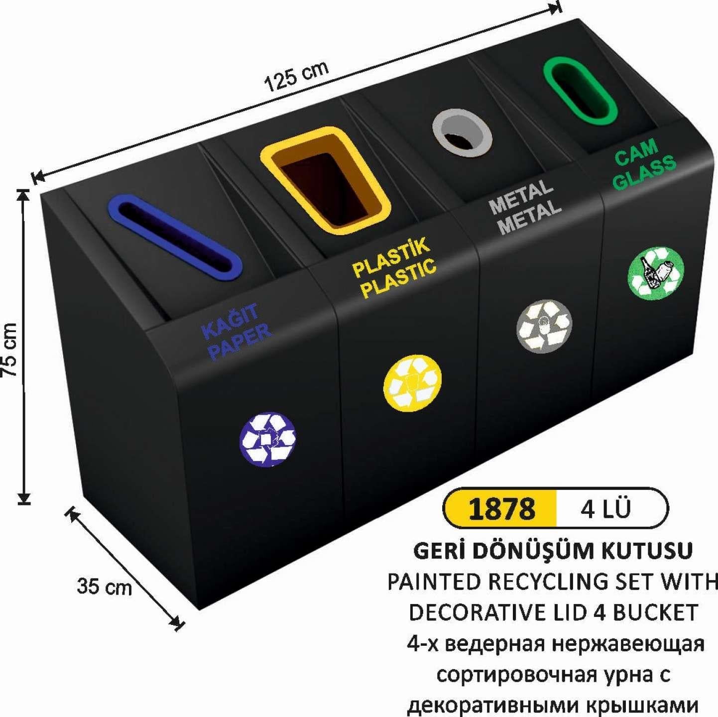 DÖRTLÜ GERİ DÖNÜŞÜM ÇÖP KOVASI BOYALI