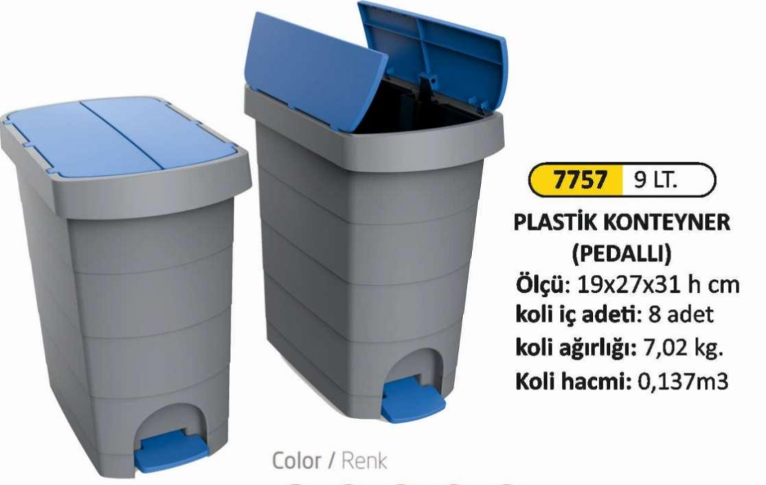 PLASTİK PEDALLI ÇÖP KOVASI 9 LİTRE