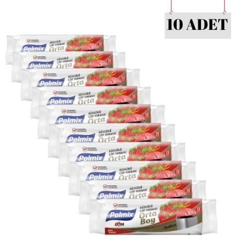 POLMİX 55*60 BÜZGÜLÜ ÇİLEK KOKULU ORTA BOY ÇÖP POŞETİ (10 ADET)