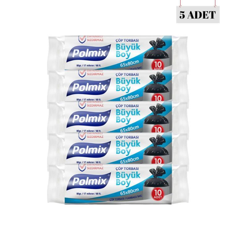 POLMİX 65*80 17 MİCRON 60 LİTRE BÜYÜK BOY ÇÖP POŞETİ (5 ADET)