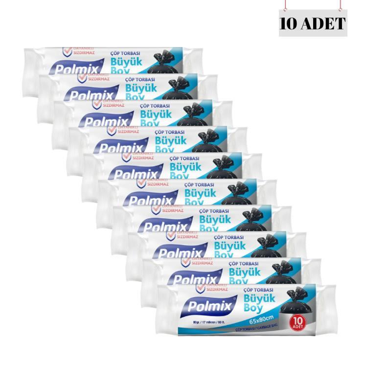 POLMİX 65*80 17 MİCRON 60 LİTRE BÜYÜK BOY ÇÖP POŞETİ (10 ADET)