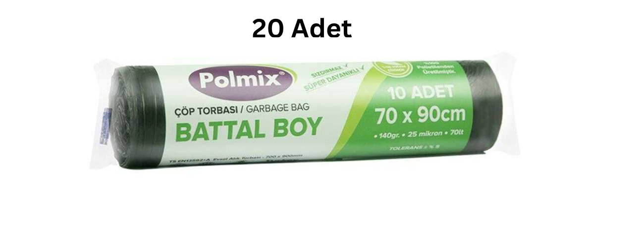 POLMİX BATTAL 70X90 140'GR SİYAH ÇÖP POŞETİ (20 ADET)