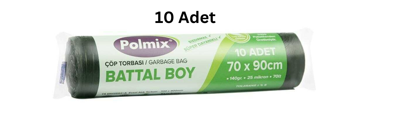 POLMİX BATTAL 70X90 140'GR SİYAH ÇÖP POŞETİ (10 ADET)