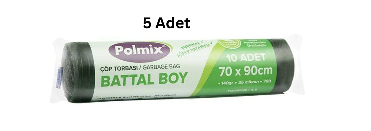 POLMİX BATTAL 70X90 140'GR SİYAH ÇÖP POŞETİ (5 ADET)