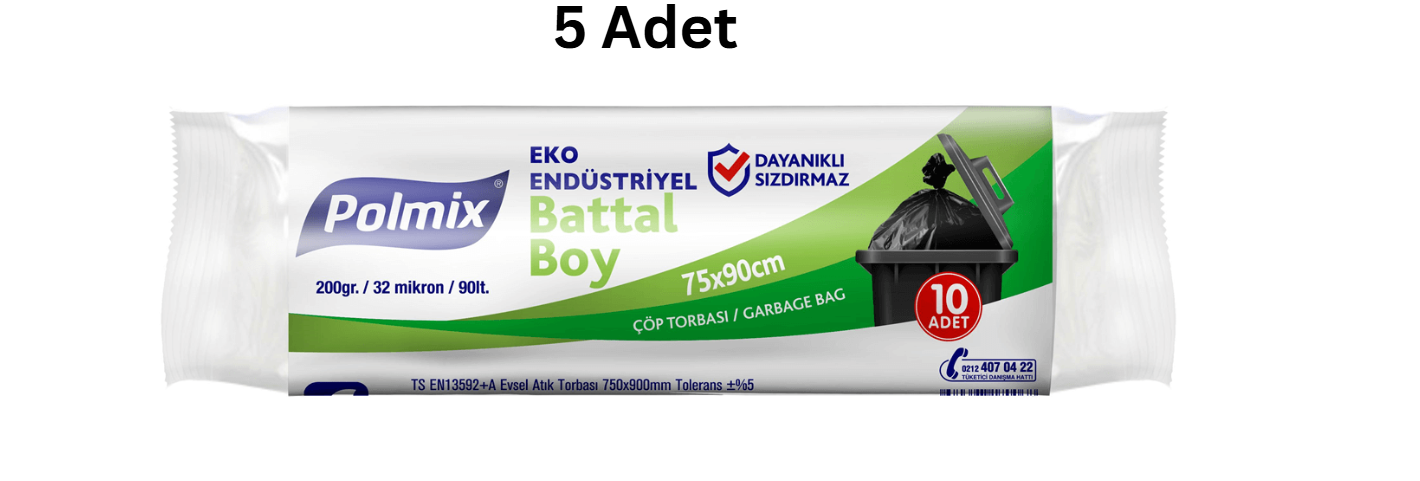 POLMİX EKO ENDÜSTRİYEL 72*95 BATTAL BOY SİYAH ÇÖP POŞETİ 200'GR (5 ADET)