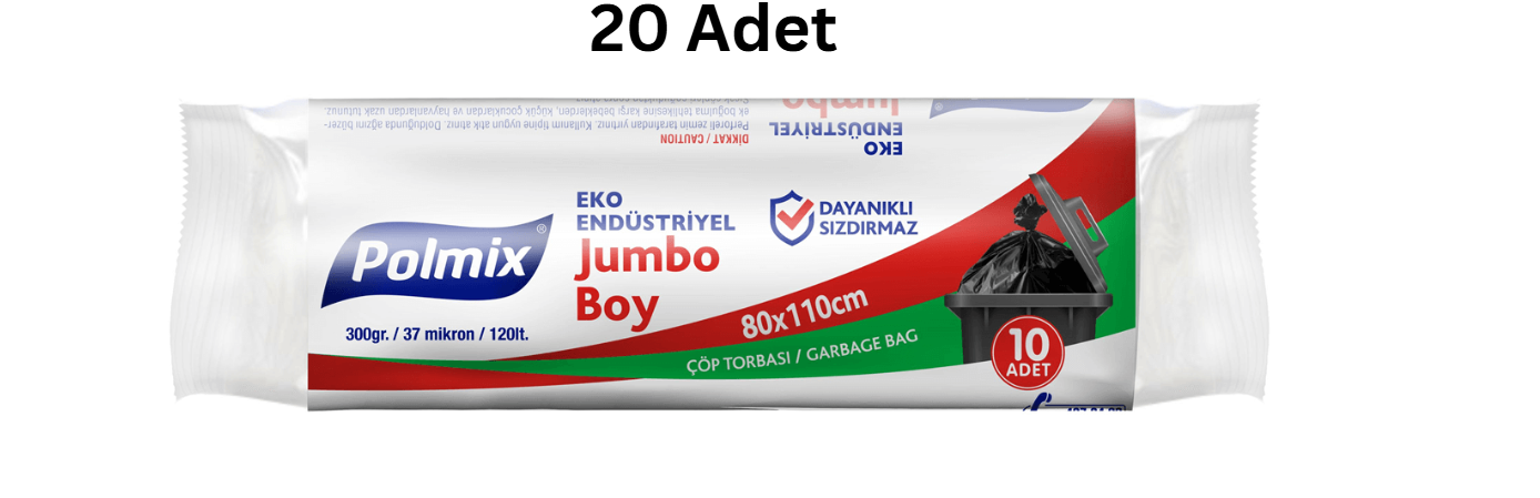 POLMİX EKO ENDÜSTRİYEL JUMBO BOY 80*110 SİYAH ÇÖP POŞETİ 300'GR (20 ADET)