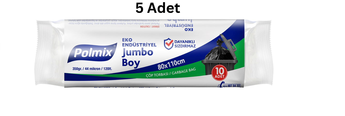 POLMİX EKO ENDÜSTRİYEL JUMBO BOY 80*110 SİYAH ÇÖP POŞETİ 350'GR (5 ADET)