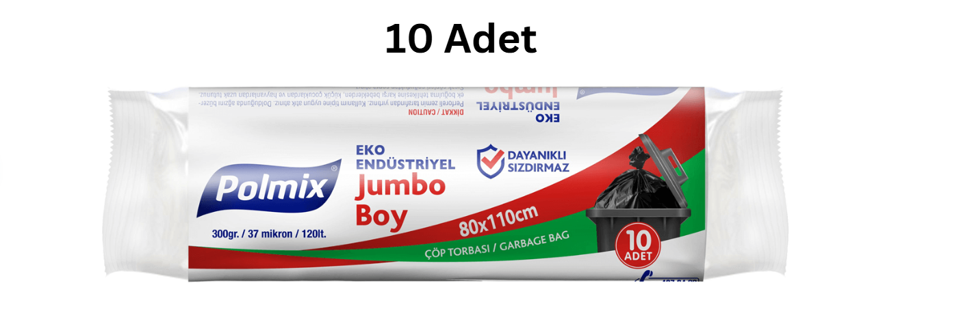 POLMİX EKO ENDÜSTRİYEL JUMBO BOY 80*110 SİYAH ÇÖP POŞETİ 300'GR (10 ADET)