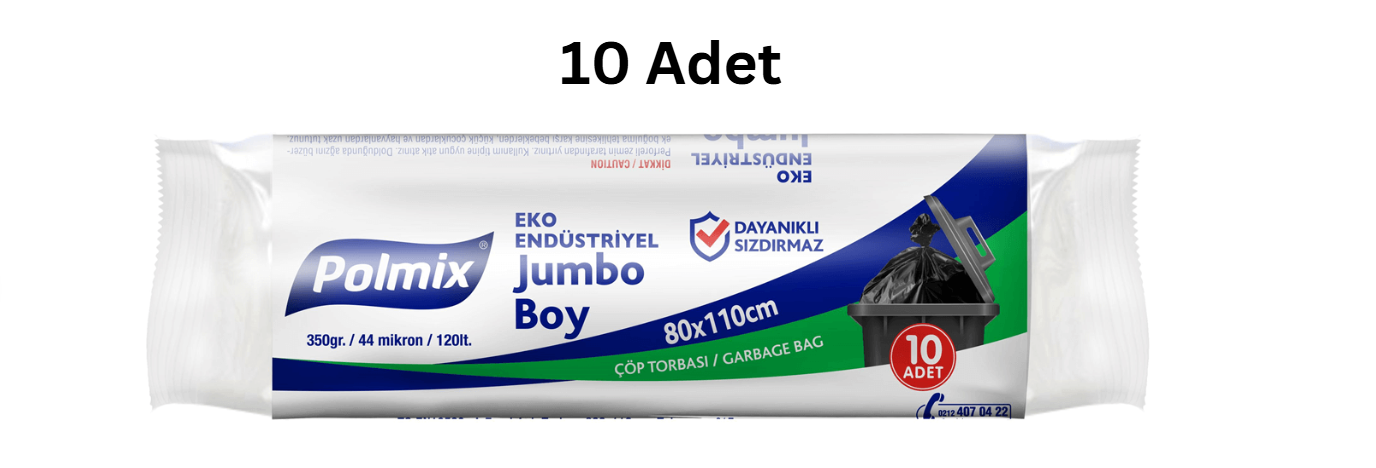 POLMİX EKO ENDÜSTRİYEL JUMBO BOY 80*110 SİYAH ÇÖP POŞETİ 350'GR (10 ADET)