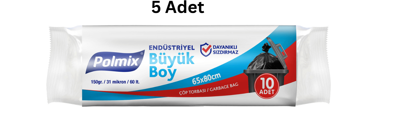 POLMİX ENDÜSTRİYEL BÜYÜK BOY SİYAH ÇÖP POŞETİ (5 ADET)