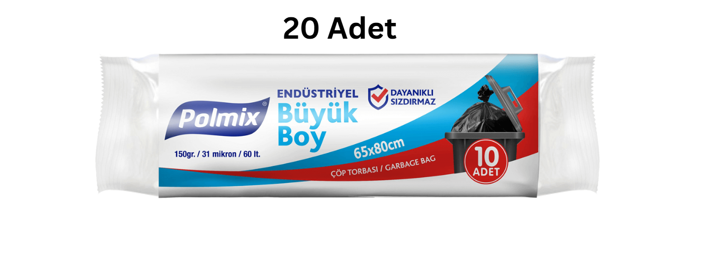 POLMİX ENDÜSTRİYEL BÜYÜK BOY SİYAH ÇÖP POŞETİ (20 ADET)