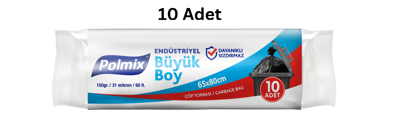 POLMİX ENDÜSTRİYEL BÜYÜK  BOY SİYAH ÇÖP POŞETİ (10 ADET)