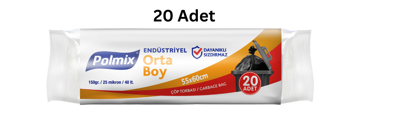 POLMİX ENDÜSTRİYEL ORTA BOY SİYAH ÇÖP POŞETİ (20 ADET)