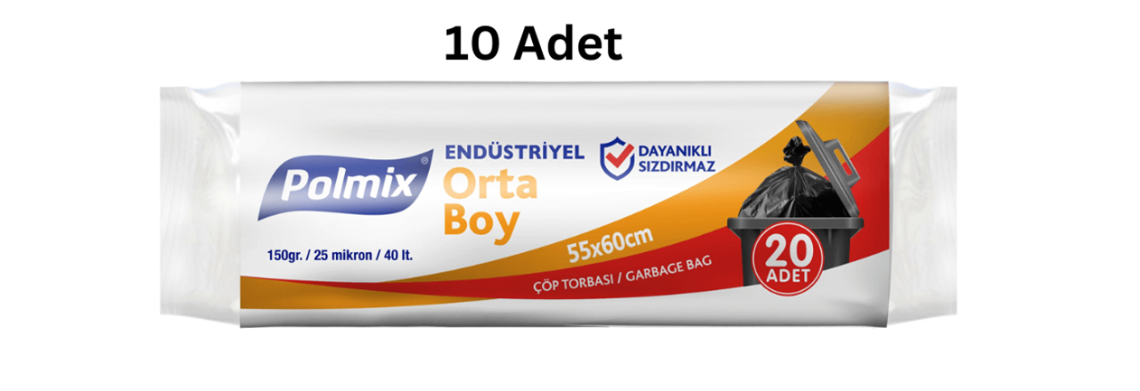 POLMİX ENDÜSTRİYEL ORTA BOY SİYAH ÇÖP POŞETİ (10 ADET)