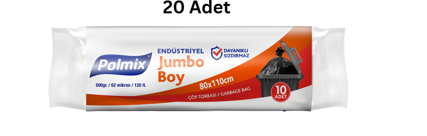 POLMİX ENDÜSTRİYEL PRO JUMBO BOY SİYAH ÇÖP POŞETİ 500'GR (20 ADET)