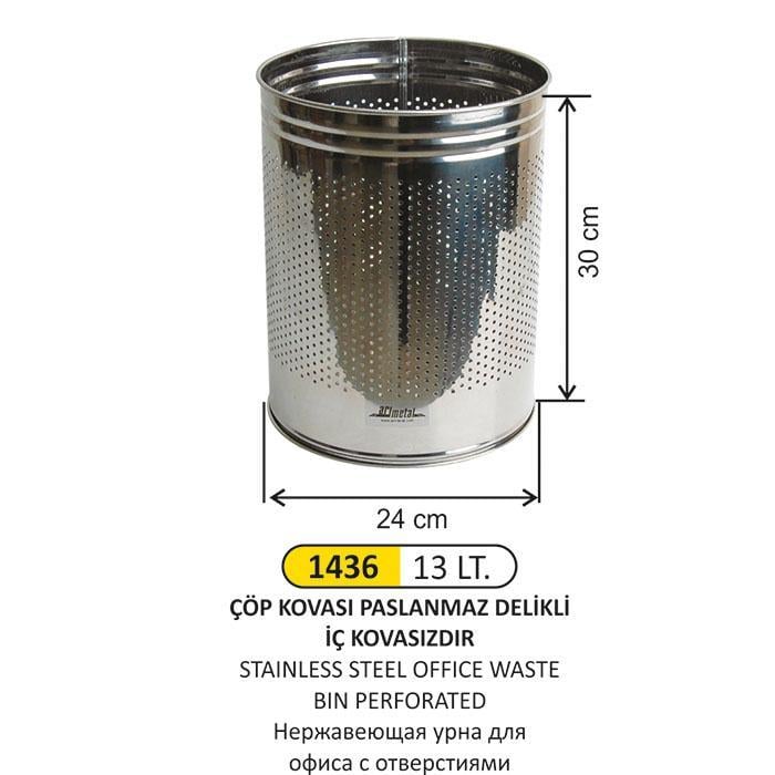 13 LT OFİS TİPİ DELİKLİ PASLANMAZ ÇÖP KOVASI
