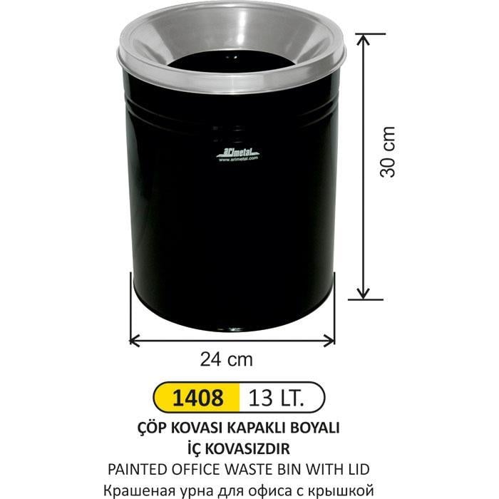 13 LT PASLANMAZ KAPAKLI BOYALI ÇÖP KOVASI