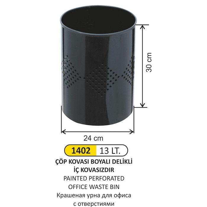 13 LT SİYAH OFİS TİPİ DELİKLİ ÇÖP KOVASI