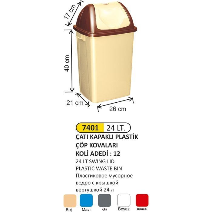 24 LT ÇATI KAPAKLI PLASTİK ÇÖP KOVASI