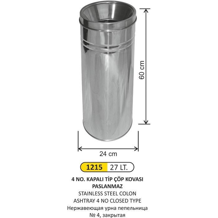 27 LT N0:4 KAPALI TİP PASLANMAZ ÇÖP KOVASI