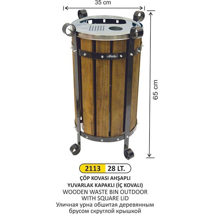 28 LT AHŞAPLI YUVARLAK ÇÖP KOVASI