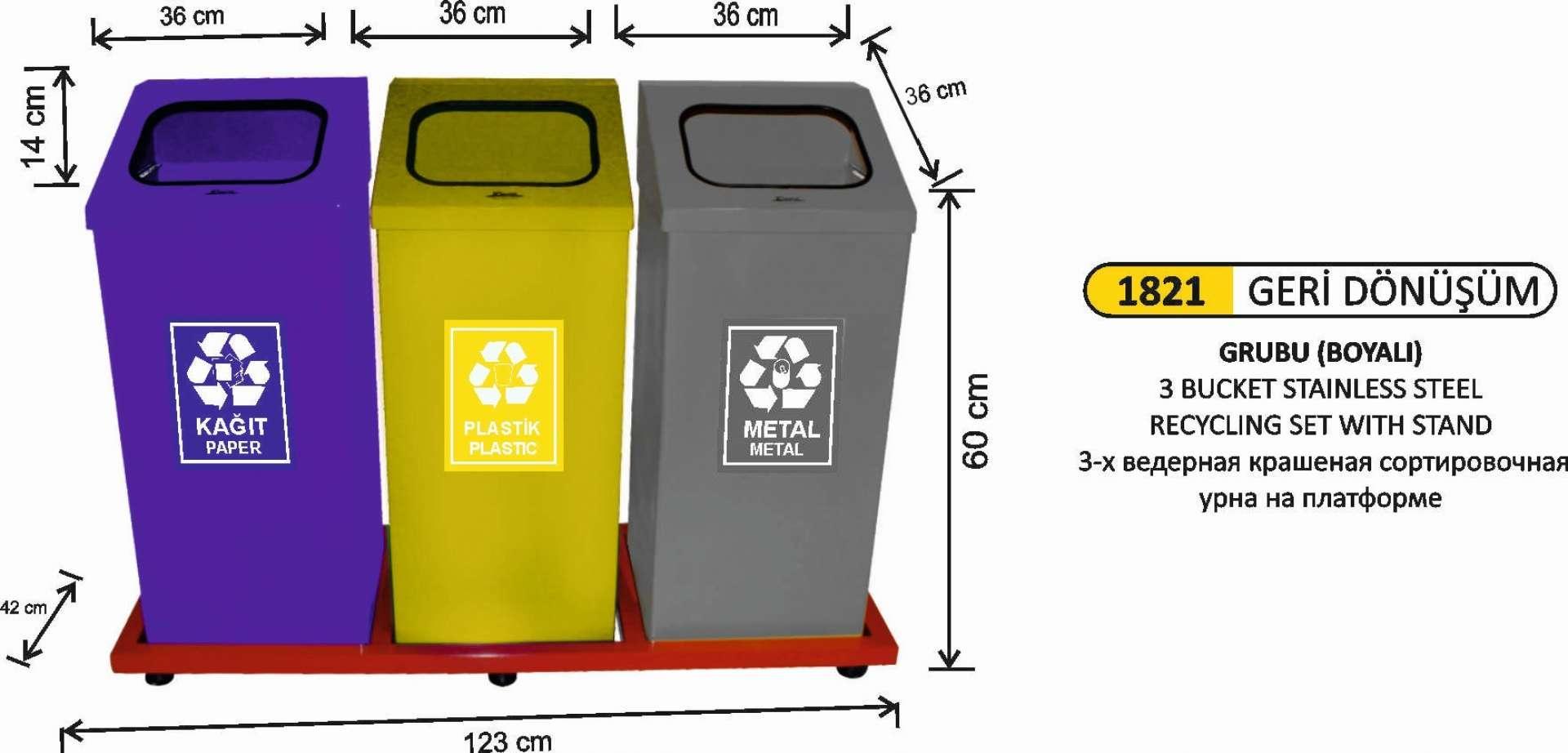 3 BÖLMELİ BOYALI GERİ DÖNÜŞÜM SETİ 