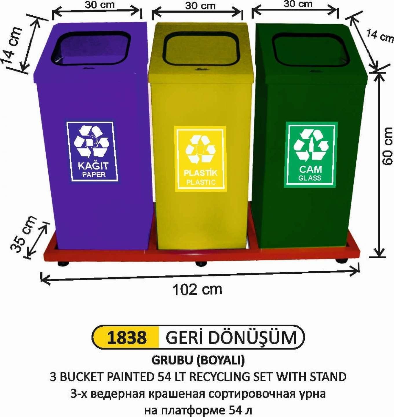 3 BÖLMELİ GERİ DÖNÜŞÜM SETİ BOYALI