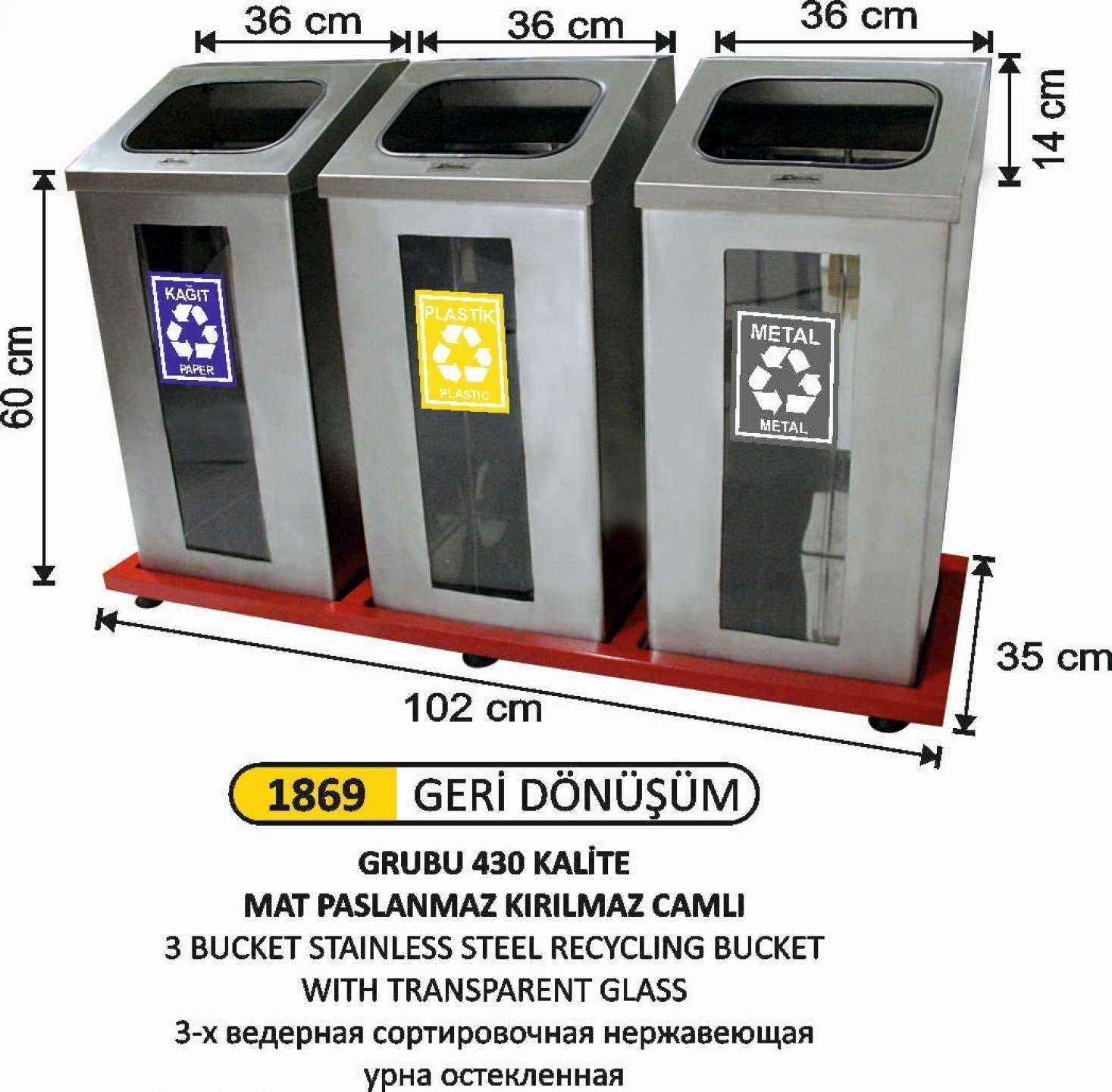 3 BÖLMELİ KIRILMAZ CAMLI MAT PASLANMAZ GERİ DÖNÜŞÜM SETİ 