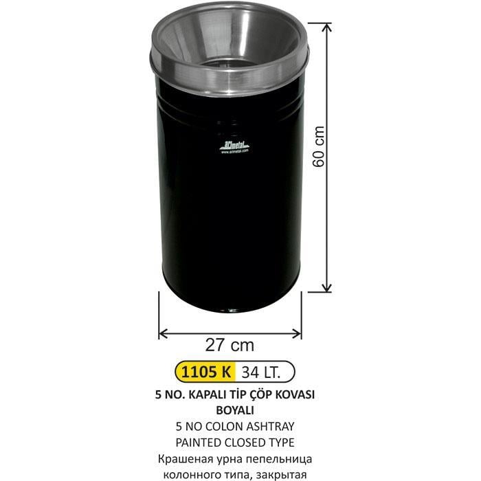 34 LT NO:5 KAPALI TİP BOYALI ÇÖP KOVASI