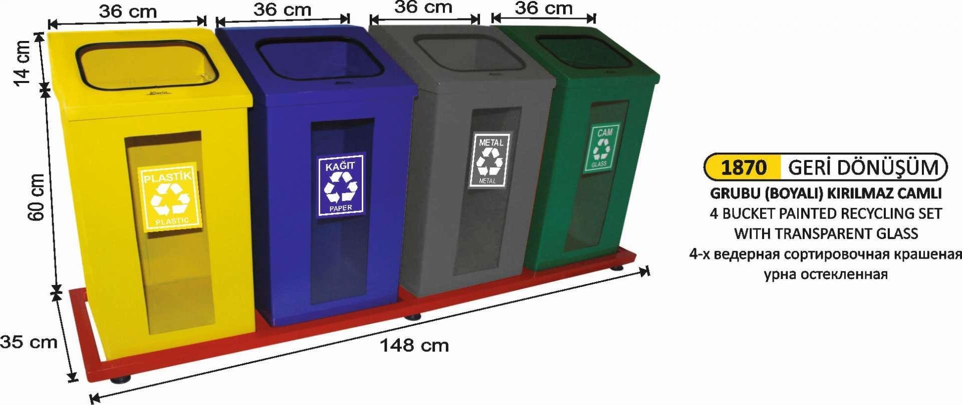 4 BÖLMELİ ŞEFFAF CAMLI BOYALI GERİ DÖNÜŞÜM SETİ