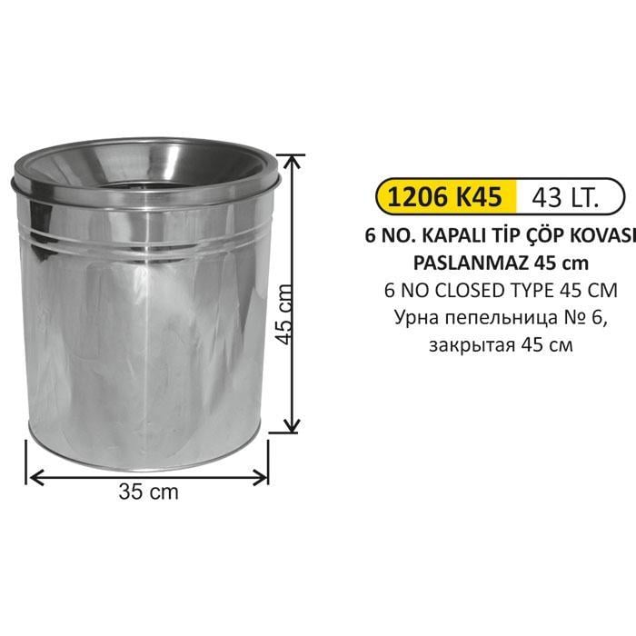 43 LT KAPALI TİP PASLANMAZ ÇÖP KOVASI