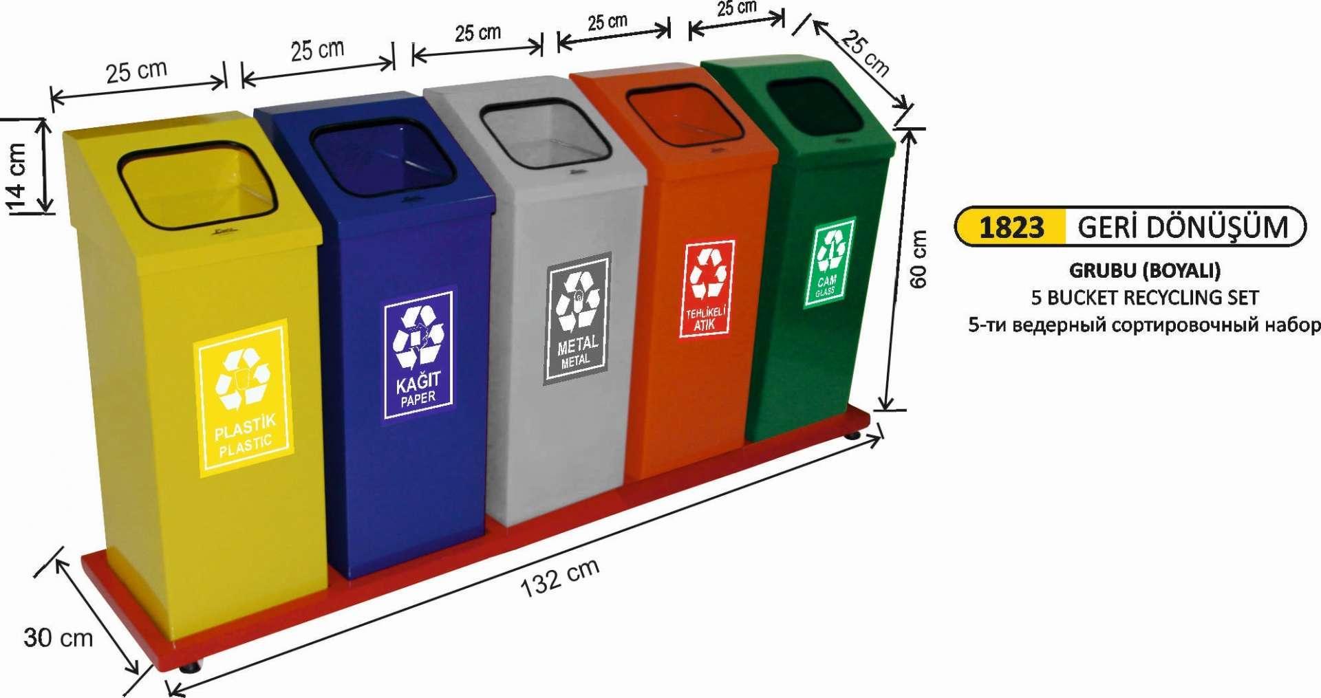 5 BÖLMELİ BOYALI GERİ DÖNÜŞÜM SETİ 