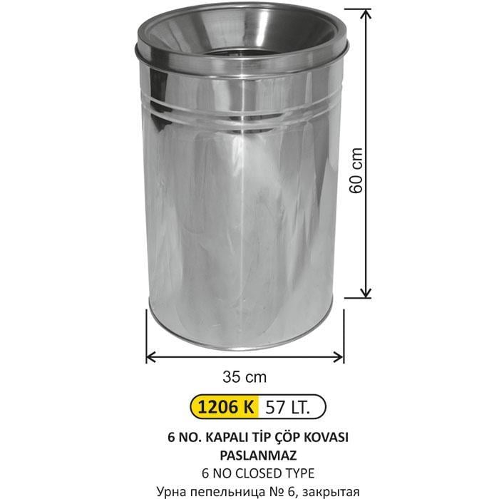 57 LT NO:6 KAPALI TİP PASLANMAZ ÇÖP KOVASI