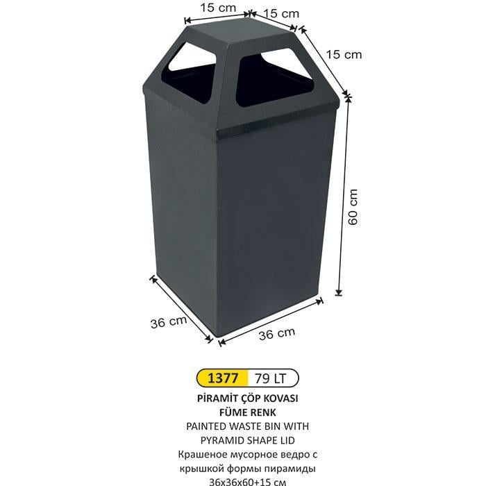 79 LT FÜME RENK PİRAMİT ÇÖP KOVASI 