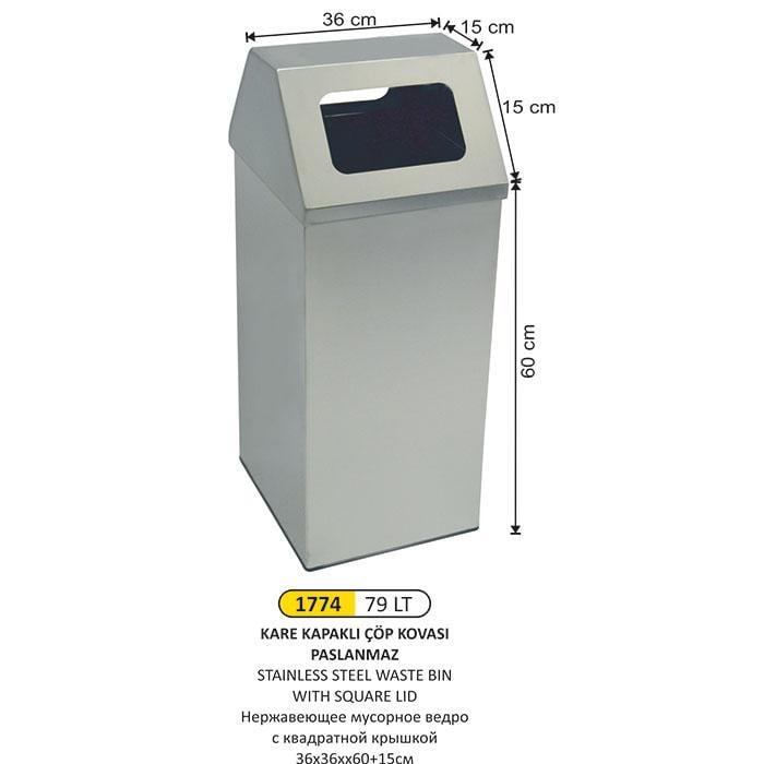 79 LT KARE KAPAKLI ÇÖP KOVASI PASLANMAZ