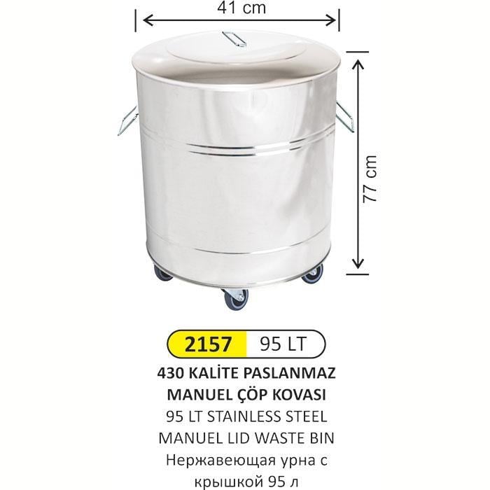 95 LT MANUEL KAPAKLI AMELİYATHANE TİPİ PASLANMAZ ÇÖP KOVASI 