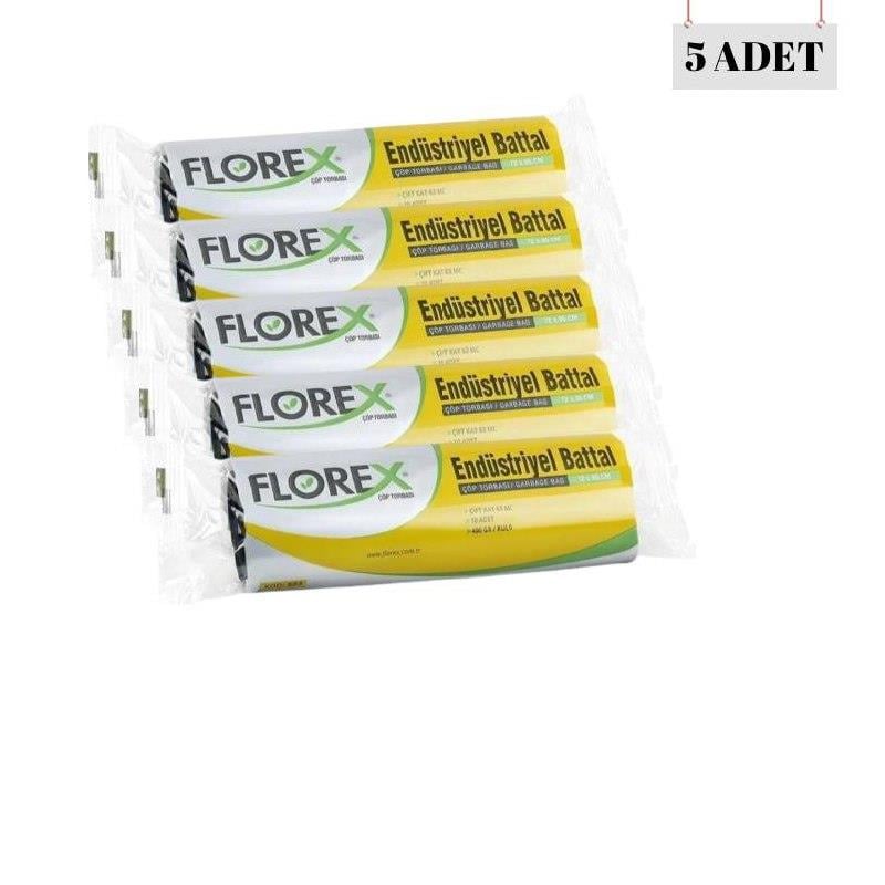 FLOREX 72*95 63 MİCRON ENDÜSTRİYEL BATTAL BOY ÇÖP POŞETİ (5 ADET)