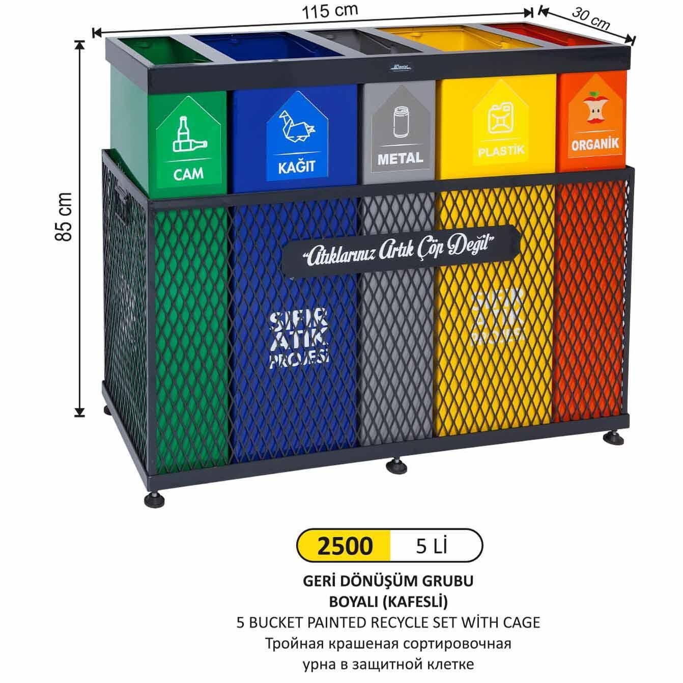 GERİ DÖNÜŞÜM SETİ BELEDİYE TİP 5Lİ KAFESLİ BOYALI