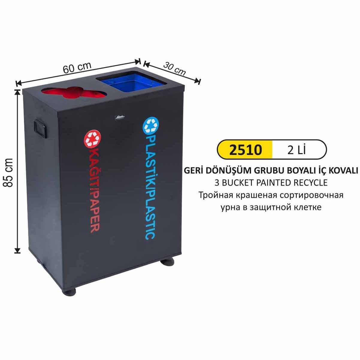 GERİDÖNÜŞÜM KOVASI 2 lİ BOYALI ÖZEL KAPAK