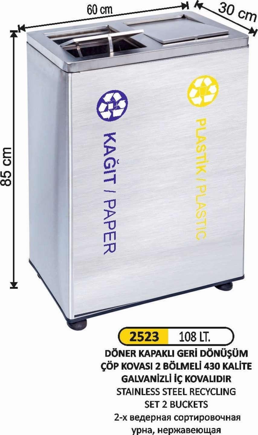 GERİDÖNÜŞÜM SETİ 2 Lİ PASLANMAZ DÖNER KAPAKLI