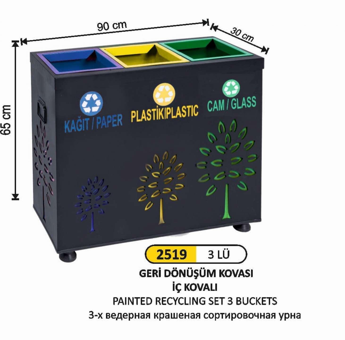 GERİDÖNÜŞÜM SETİ 3LÜ AĞAÇ DEKORLU BOYALI